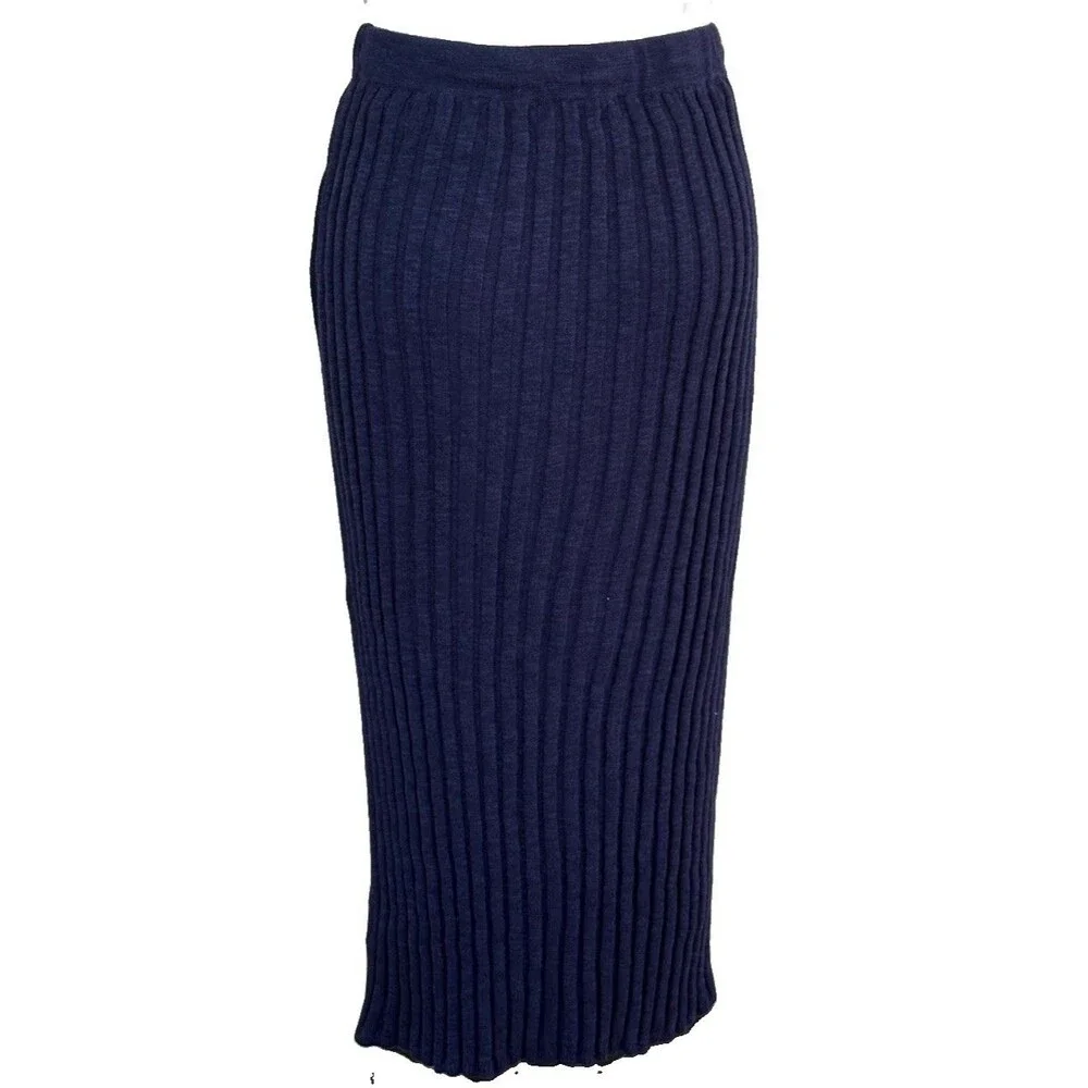 FREE PEOPLE Beach Navy Blue Ribbed Knit Women Sz S Skirt Midi Coastal NWOT
